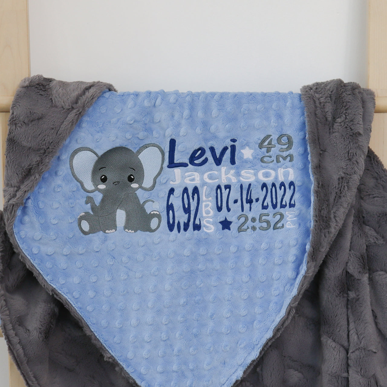 Minky Blanket ~ Embroidered Birth Stats + character