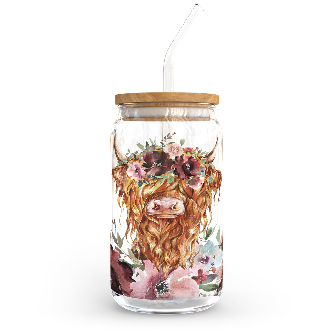 Highland Cow Glass Can
