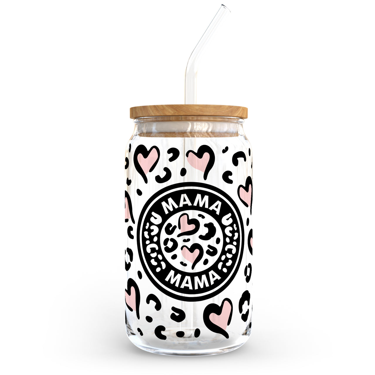 MAMA Pink Leopard Glass Can