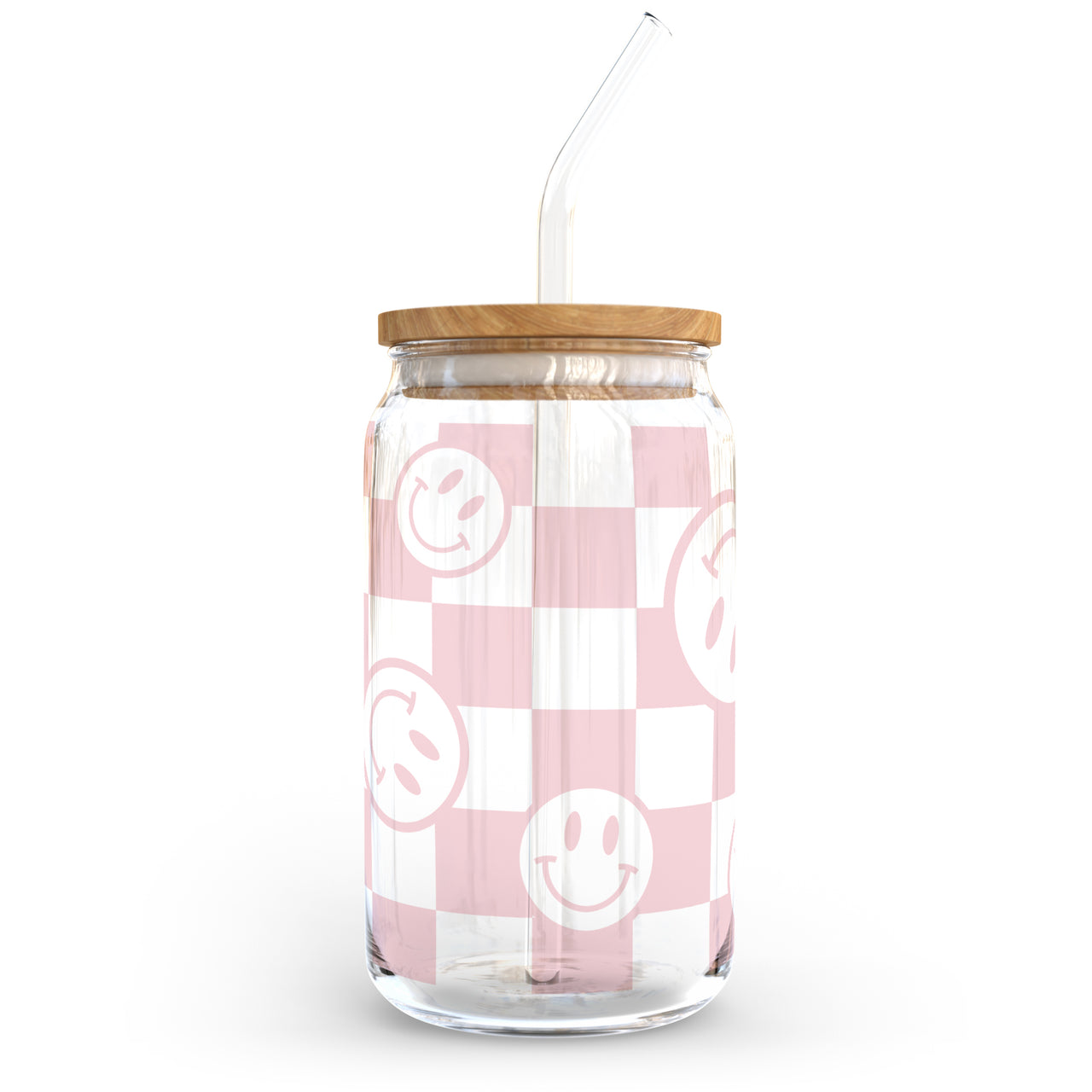 Smiley Face Checkered Glass Can