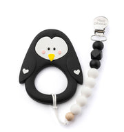 Penguin Silicone Teether with Clip~ Little Cheeks~ Black - Little Elska