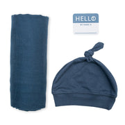 Swaddling Blanket & Matching Hat~ Lulujo Baby~ Navy - Little Elska