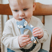 Fox Silicone Teether with Clip~ Little Cheeks~ Blue - Little Elska