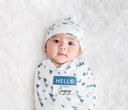 Swaddling Blanket & Matching Hat~ Lulujo Baby~ Navy Triangles - Little Elska