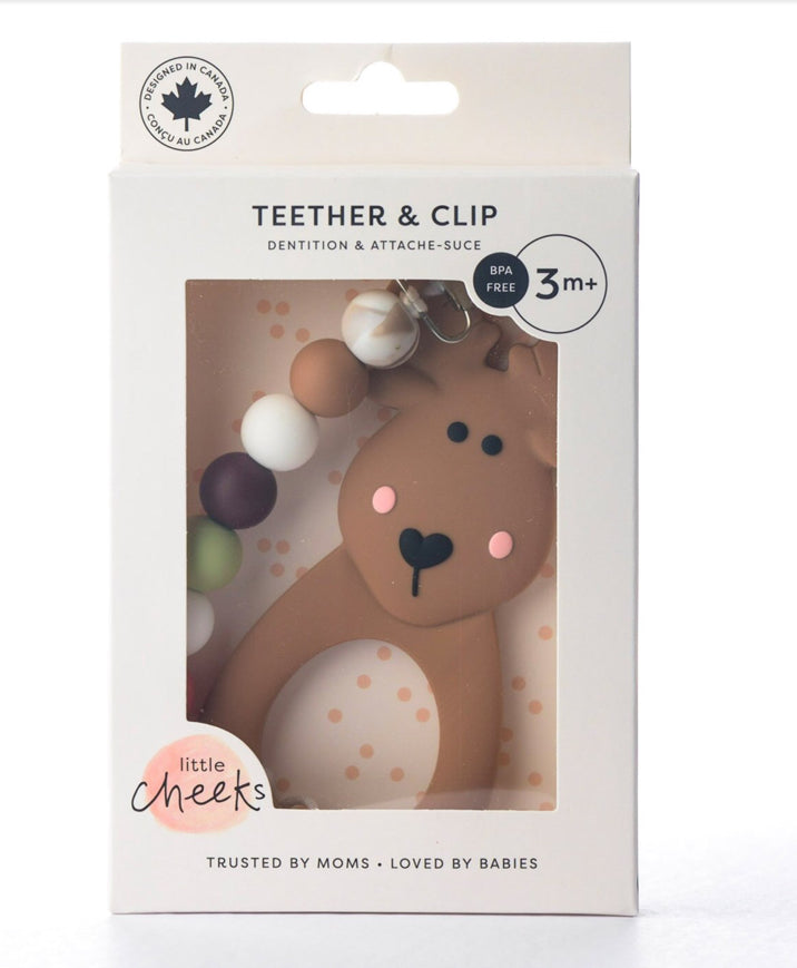 Moose Silicone Teether with Clip~ Little Cheeks~ Brown - Little Elska