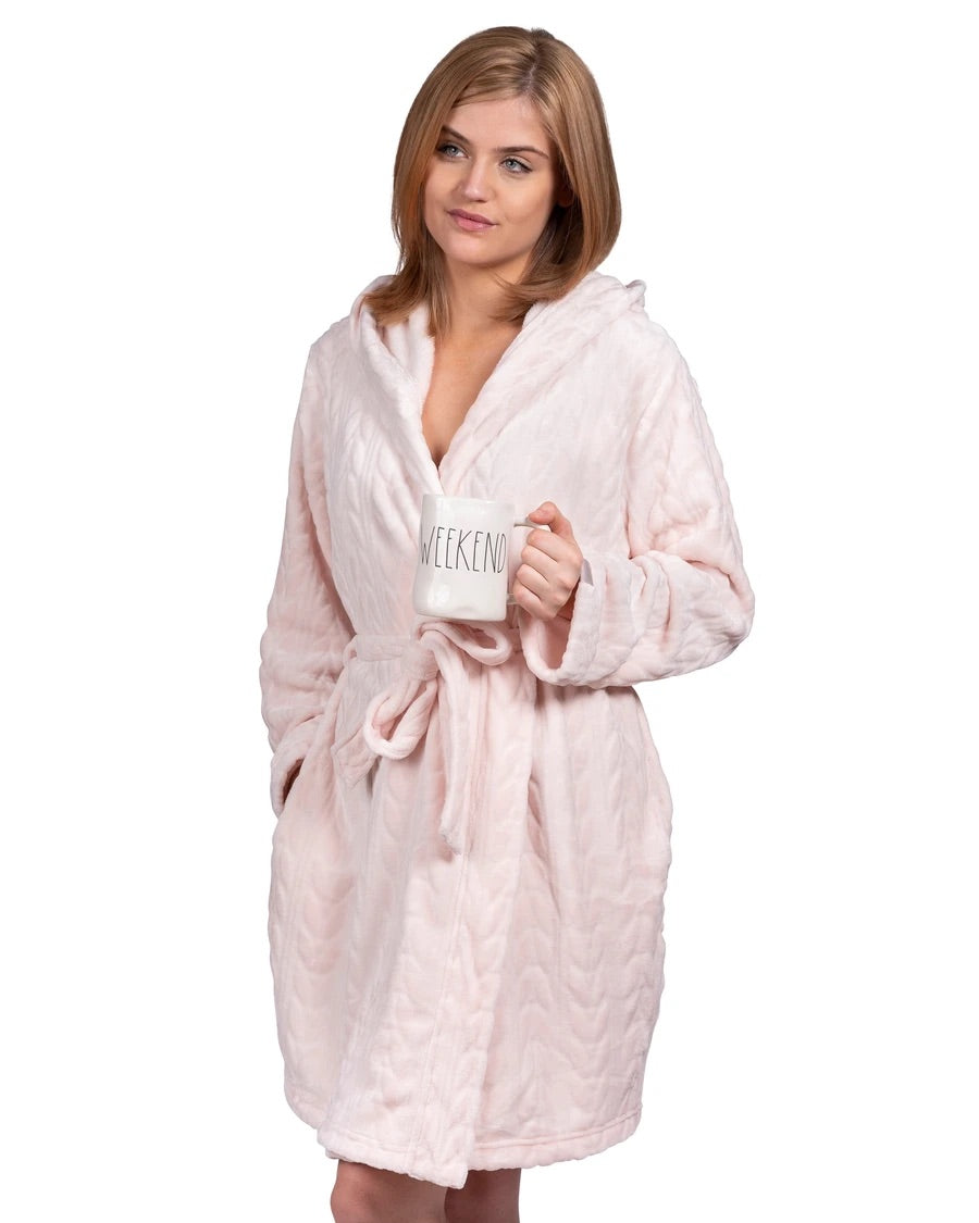 Spa Hooded Plush Robe~ LatteLove~ Blush Pink - Little Elska