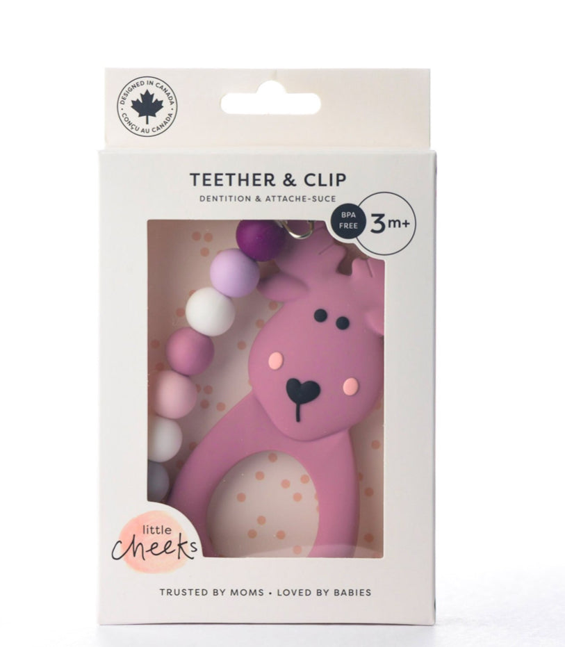 Moose Silicone Teether with Clip~ Little Cheeks~ Mauve - Little Elska