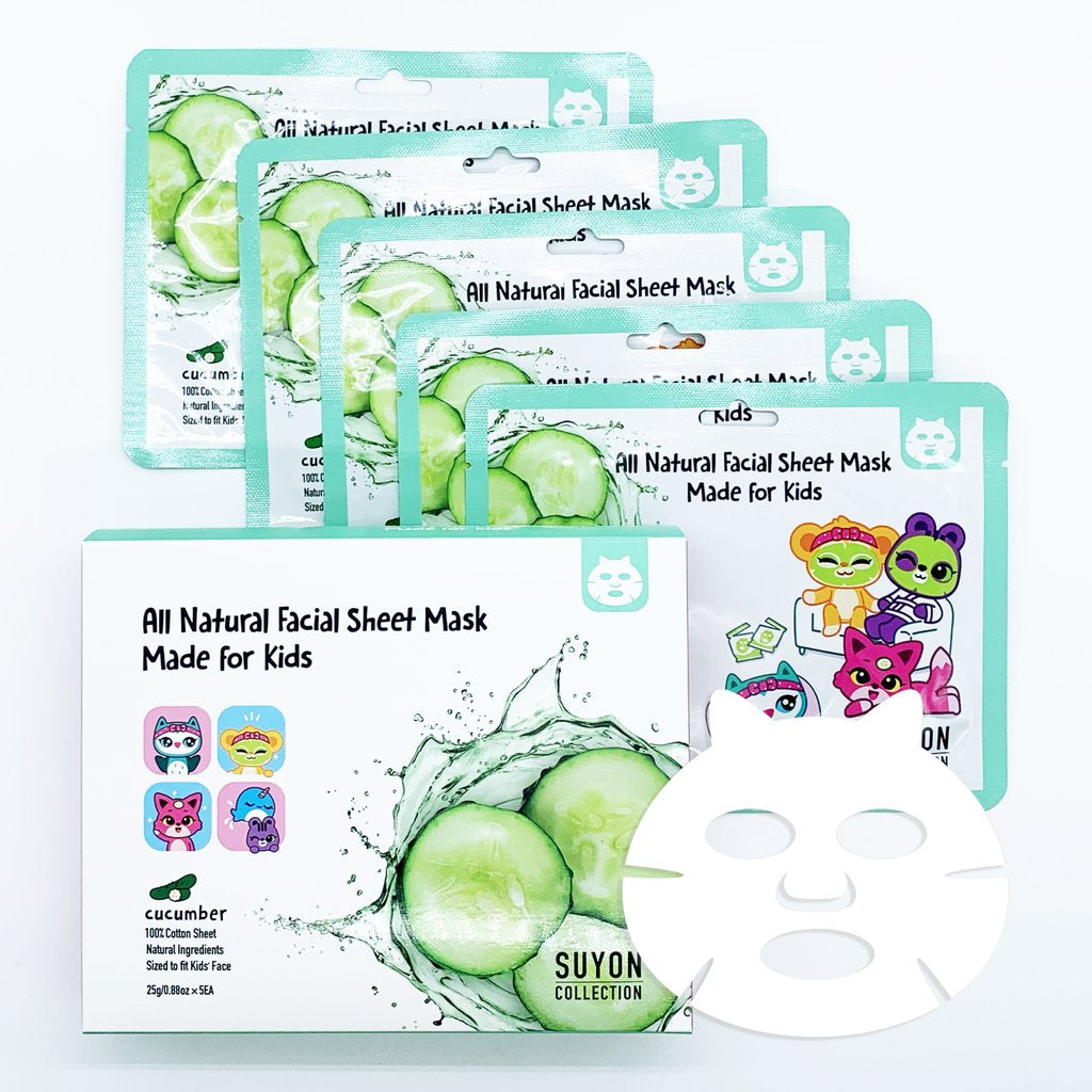 5pc Natural Facial Sheet Mask for Kids~ Suyon Collection~ Cucumber - Little Elska
